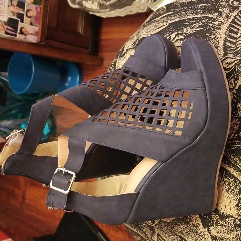 Blue Wedge heel Shoes New